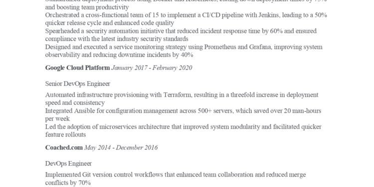 Top 5 Resume Templates for DevOps Managers PDF